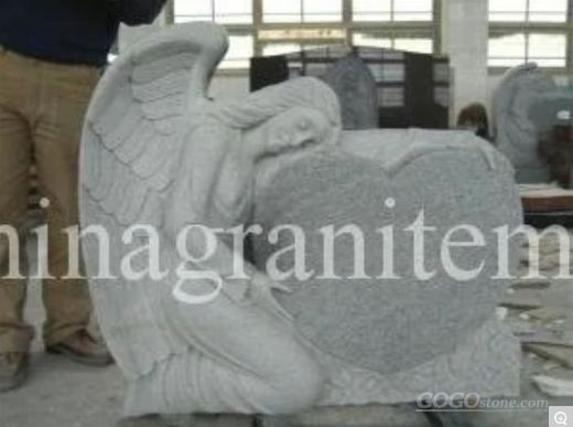 White Marble Angel Tombstone, Angel Carving Headstone
