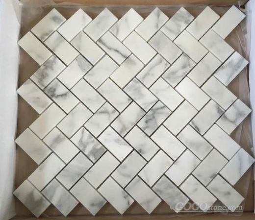 calacatta white herringbone mosaic