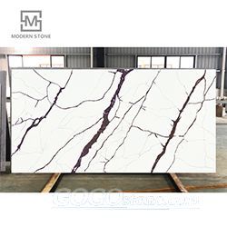 New design purple veins white calacatta quartz stone slabs