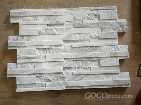 White marble ledger stacked stone panel