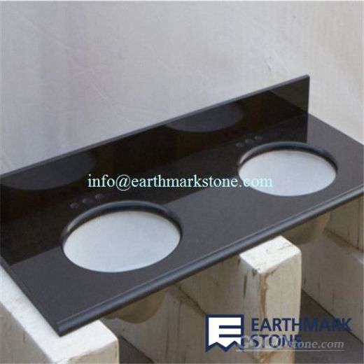 Absolute Black Granite Bathroom Vanity Top with Double Ceramic Sinks