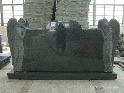 Double angel black granite headstone, ceremery memorials
