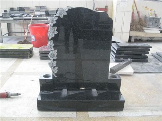 3D flower carving black granite headstone