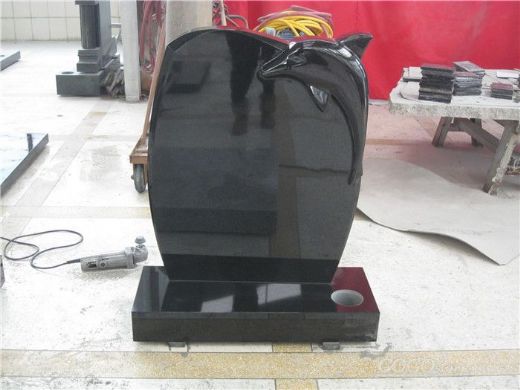 High polished black granite headstone with base