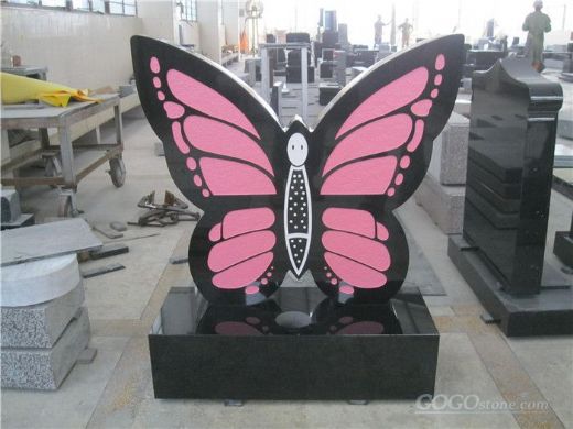 Butterfly granite headstone with base