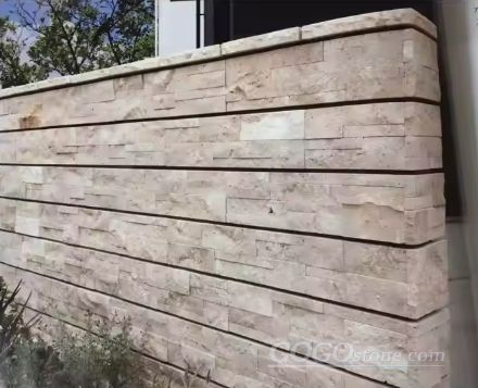 Natural Beige Travertine Exterior Culture Stone Look Fence Wall Panels Tile