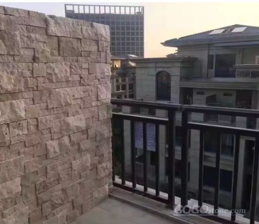 Natural Beige Travertine Exterior Culture Stone Look Fence Wall Panels Tile