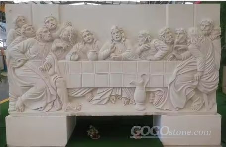 Beige Marble Stone Hand Carving Wall Statue