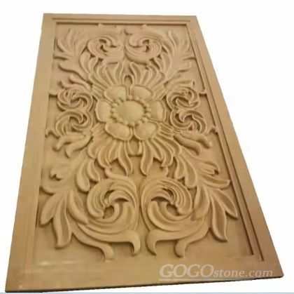 Yellow Sandstone Wall Decoration Flower Carving Stone Relief Sculpture