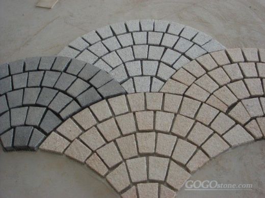 Fan-shaped paving stone on mesh