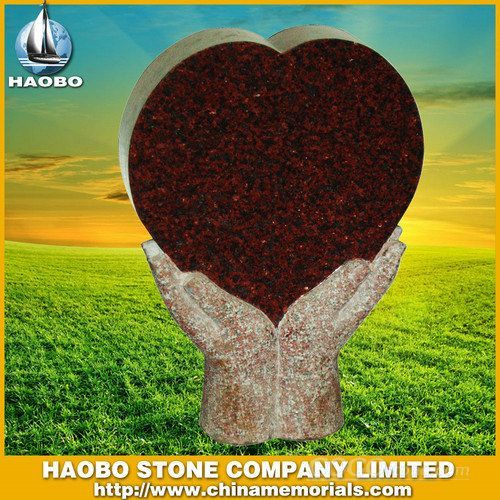 Hand Hold Heart Design India Red Granite Monument for Sale