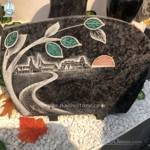 Bahama Blue Granite Tree Engraved Gravestone Plaque