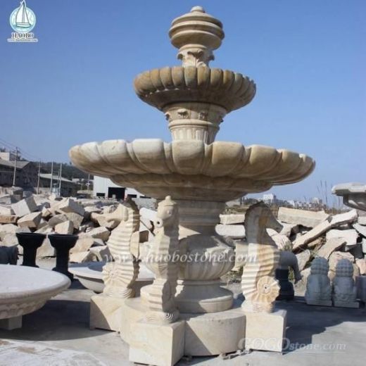 Garden Stone Water Wheel Seahorse Carved Fountain