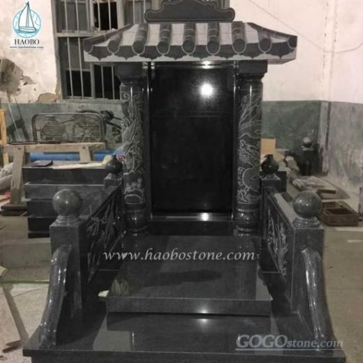 Grey Granite Dragon Pillar Carving Roof Top Shaped Monument
