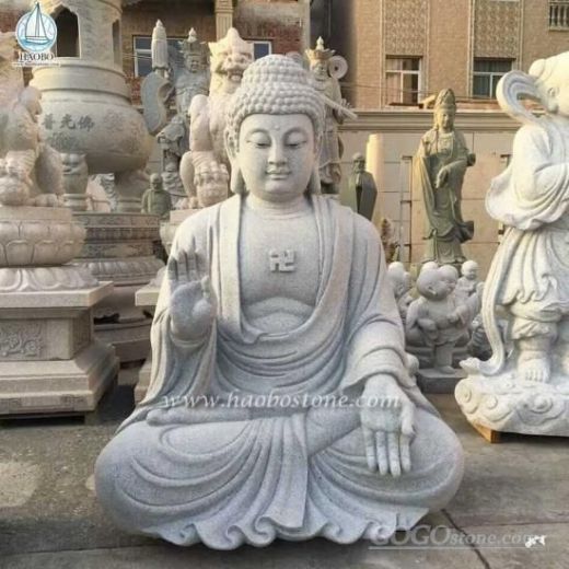 Natural Stone Grey Granite Temple Gautam Buddhist Statue