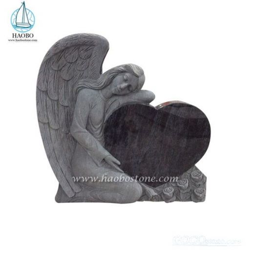 Single heart single angel carved headstone