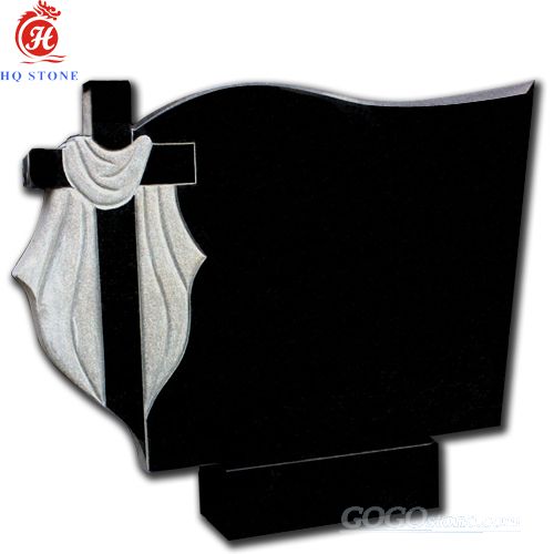 russian style polished black granite headstone