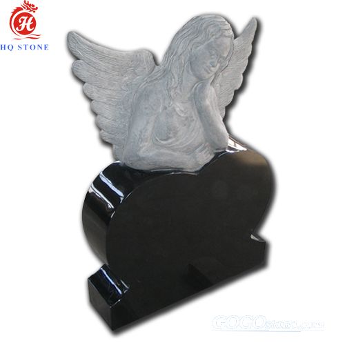 China polished black granite carved dreaming angel monument