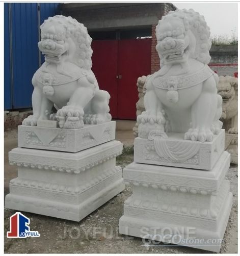White marble Chinese guardian lion