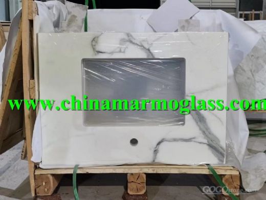 Crystallized Nano Glass Stone Artificial White Marble Vanity Tops