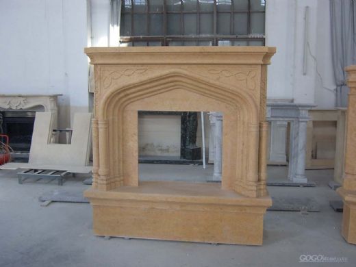 beige stone fireplace
