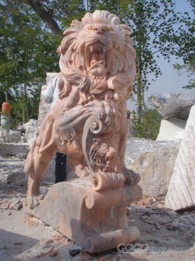 Pink Marble Lion Statue