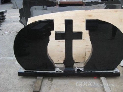 Black granite headstone in special design