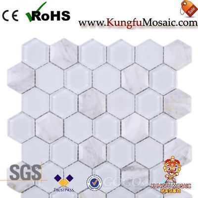 White Glass And Carrara Marble Mosaic Hexagon