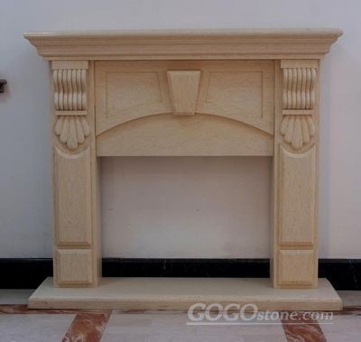 beige marble fireplace