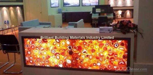 Backlit Red Agate Inlayed panel for Reception Counter