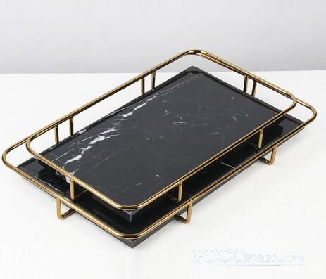 Black marble serving tray with gold handle