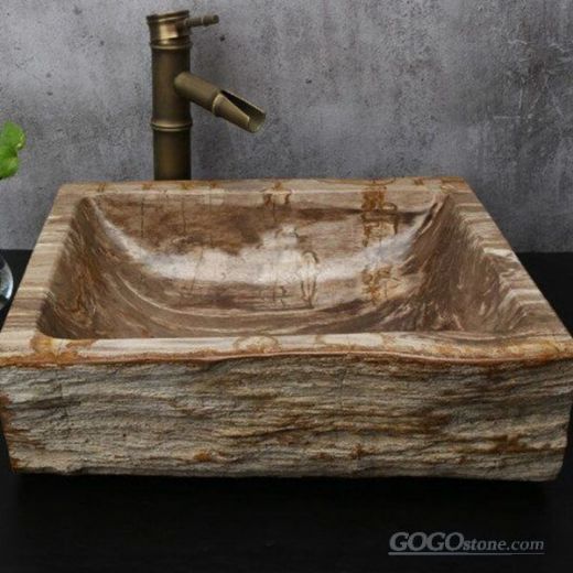 fossil wood stone  washing bowl