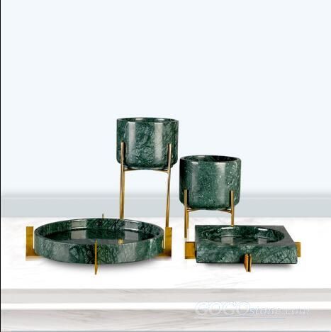 Green marble tray flower vases with gold rack