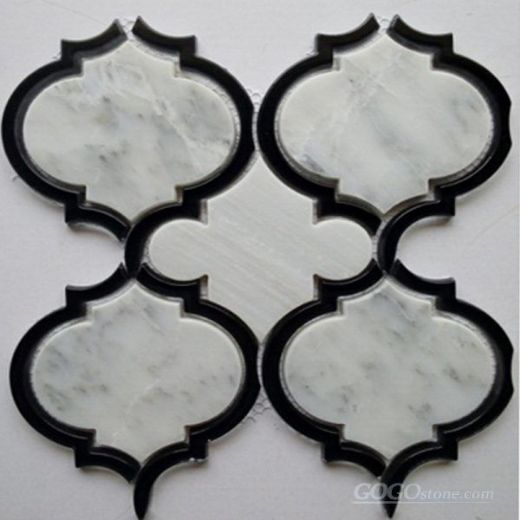 white marble black marble tile waterjet arabesque