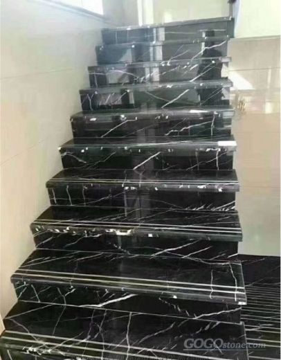 China Negro Marquina Marble Polished Stair Treads